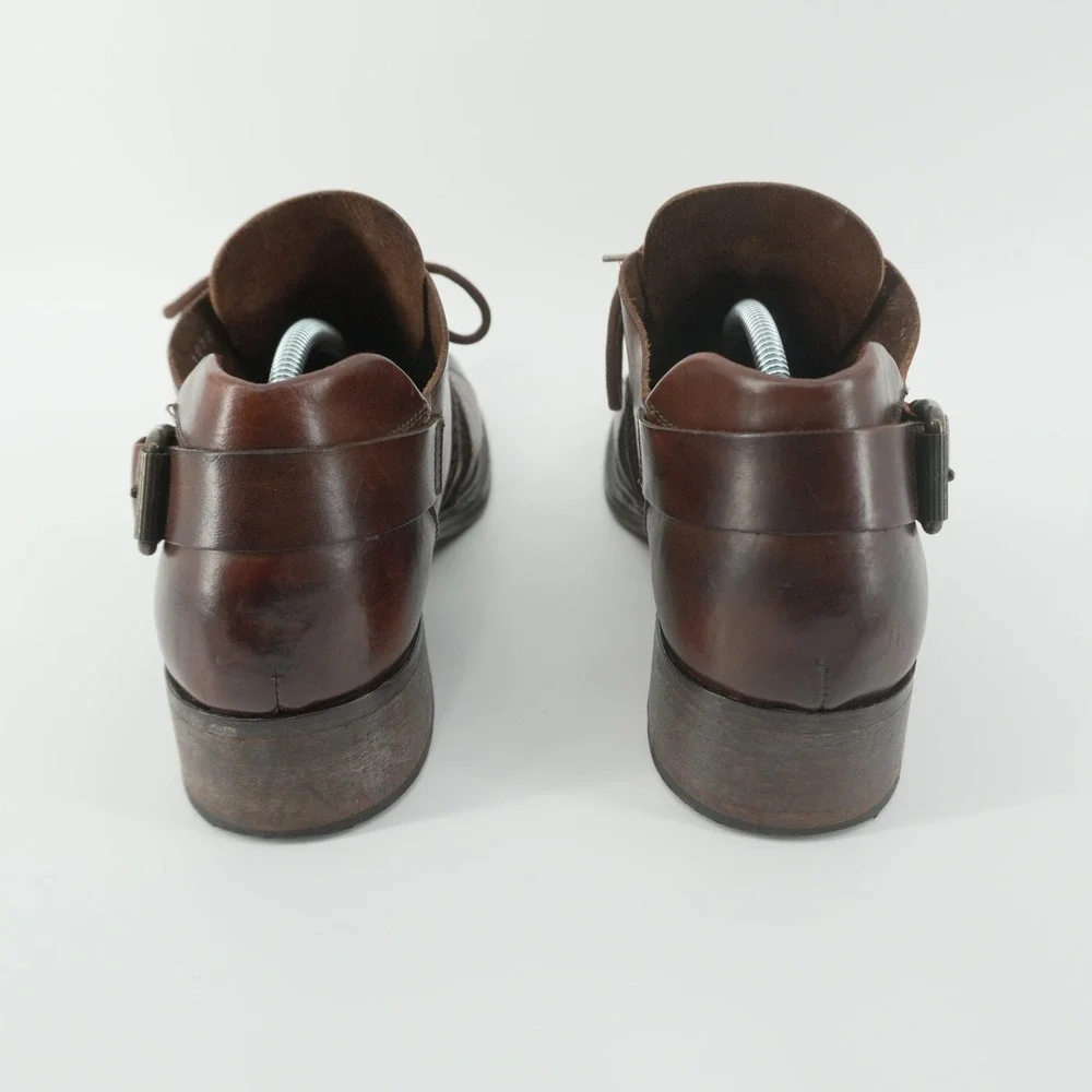 Aldo Leather Oxford Shoes Mens 44 Brown Made in Italy Studded Buckle Vintage